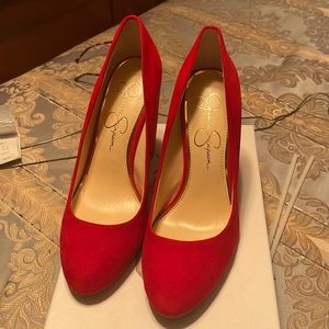 Jessica Simpson red block heel pumps